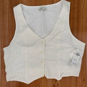 Hollister White Button-Up Vest Top